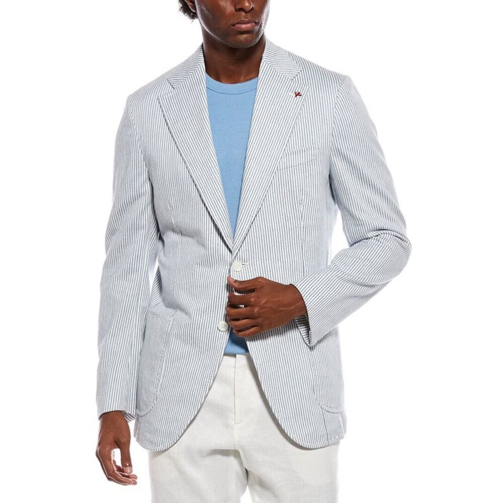 Isaia Mens  Linen-Blend Jacket, Blue